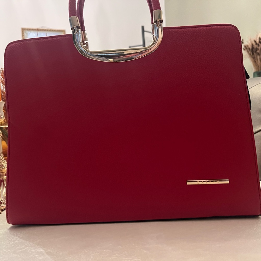 Elegant Red Handbag with Gold Accents